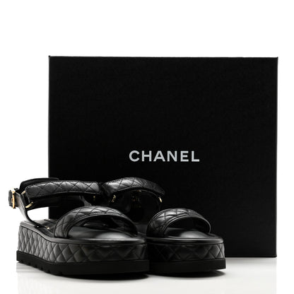 Chanel Lambskin Quilted Platform Sandals 37.5 Black 9 of 9