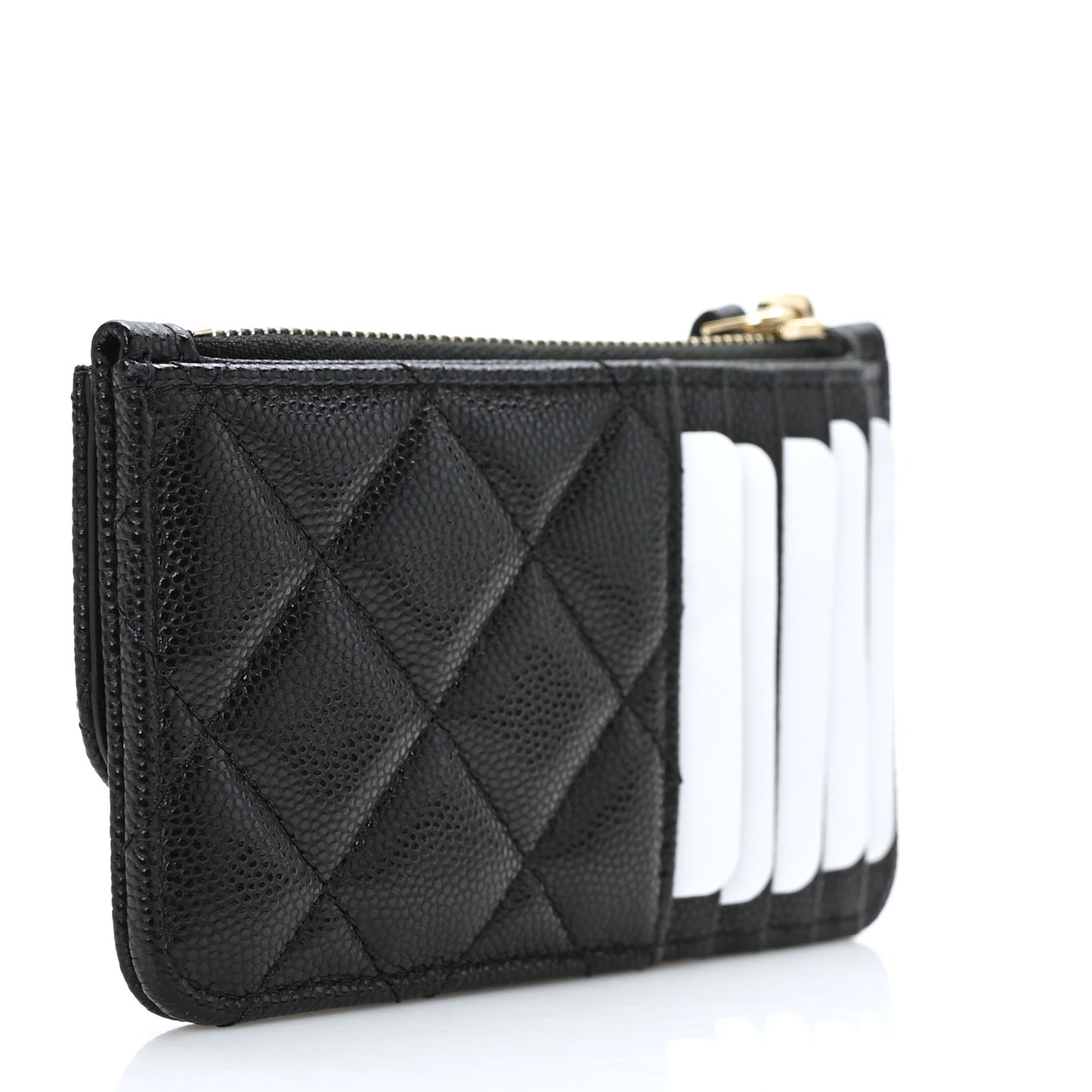 Caviar Quilted Flap Zip Card Holder Black
