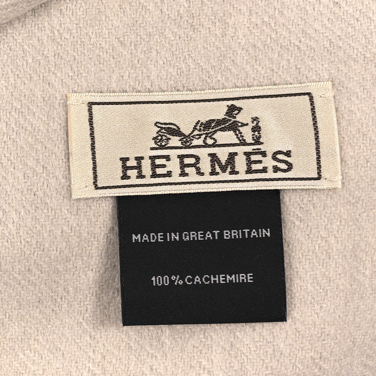 Hermes Cashmere Fringe Unie Brodee Scarf Ecru 3 of 4