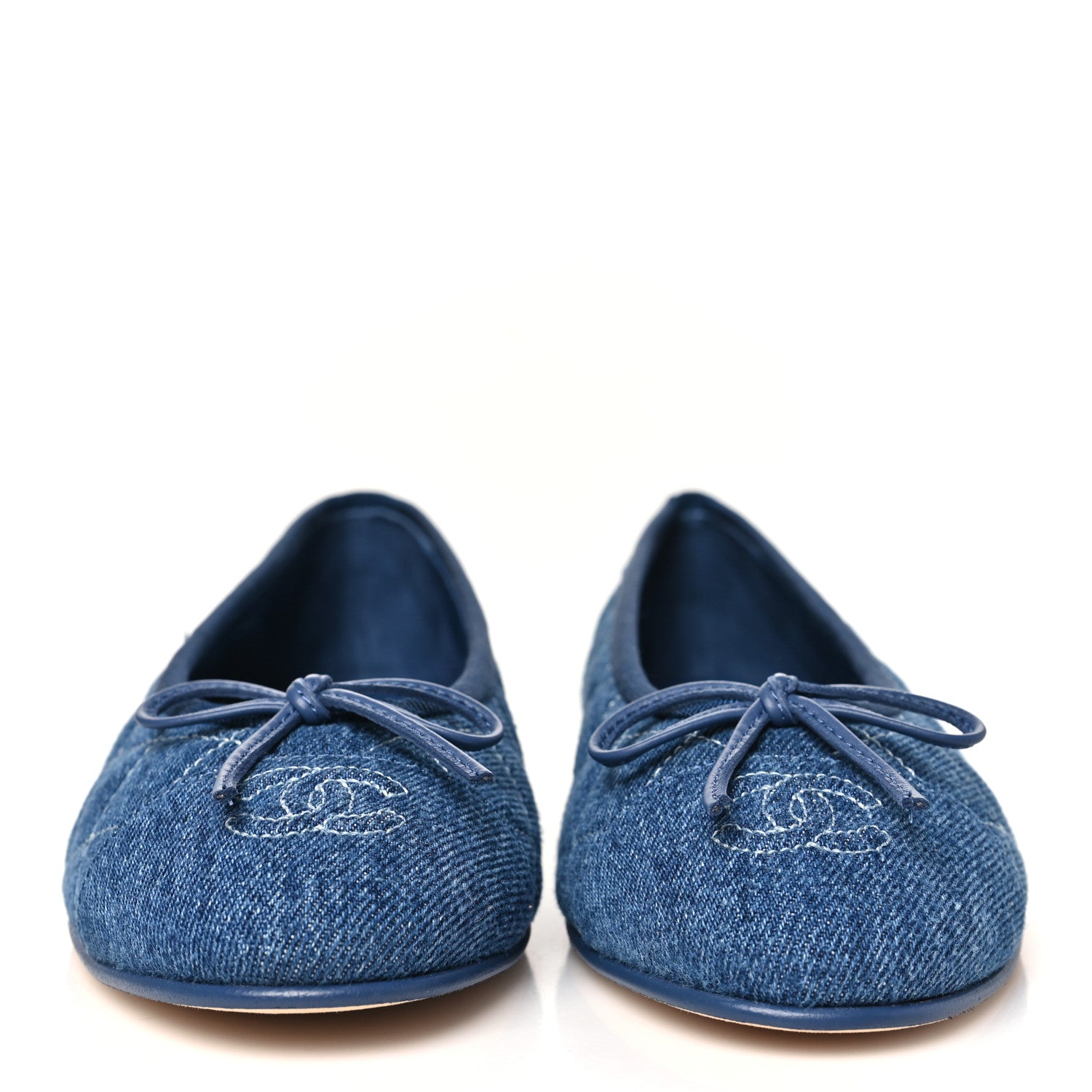 Chanel Washed Denim Quilted Cap Toe CC Ballerina Flats 36.5 Blue 3 of 10