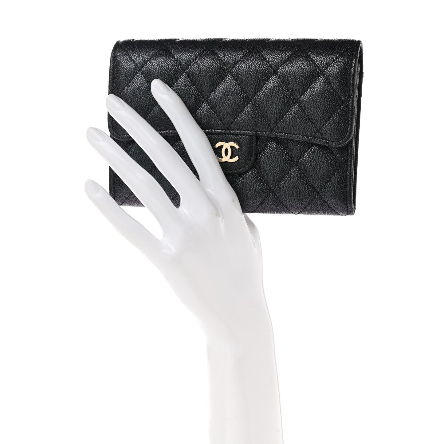 Iridescent Caviar Quilted Medium Flap Wallet Black