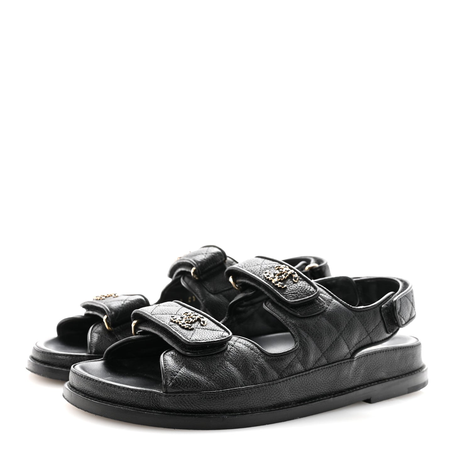Grained Calfskin Velcro Dad Sandals 38.5 Black