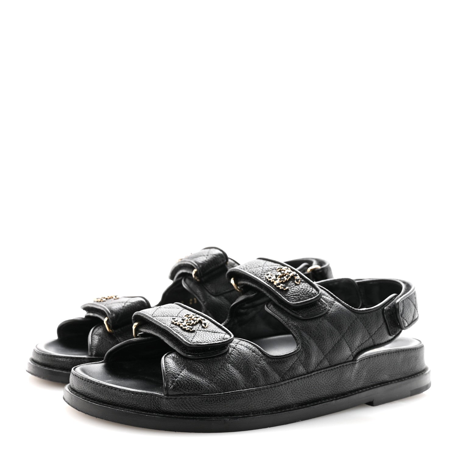Chanel Grained Calfskin Velcro Dad Sandals 38.5 Black 4 of 10
