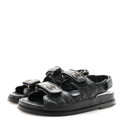 Chanel Grained Calfskin Velcro Dad Sandals 38.5 Black 4 of 10