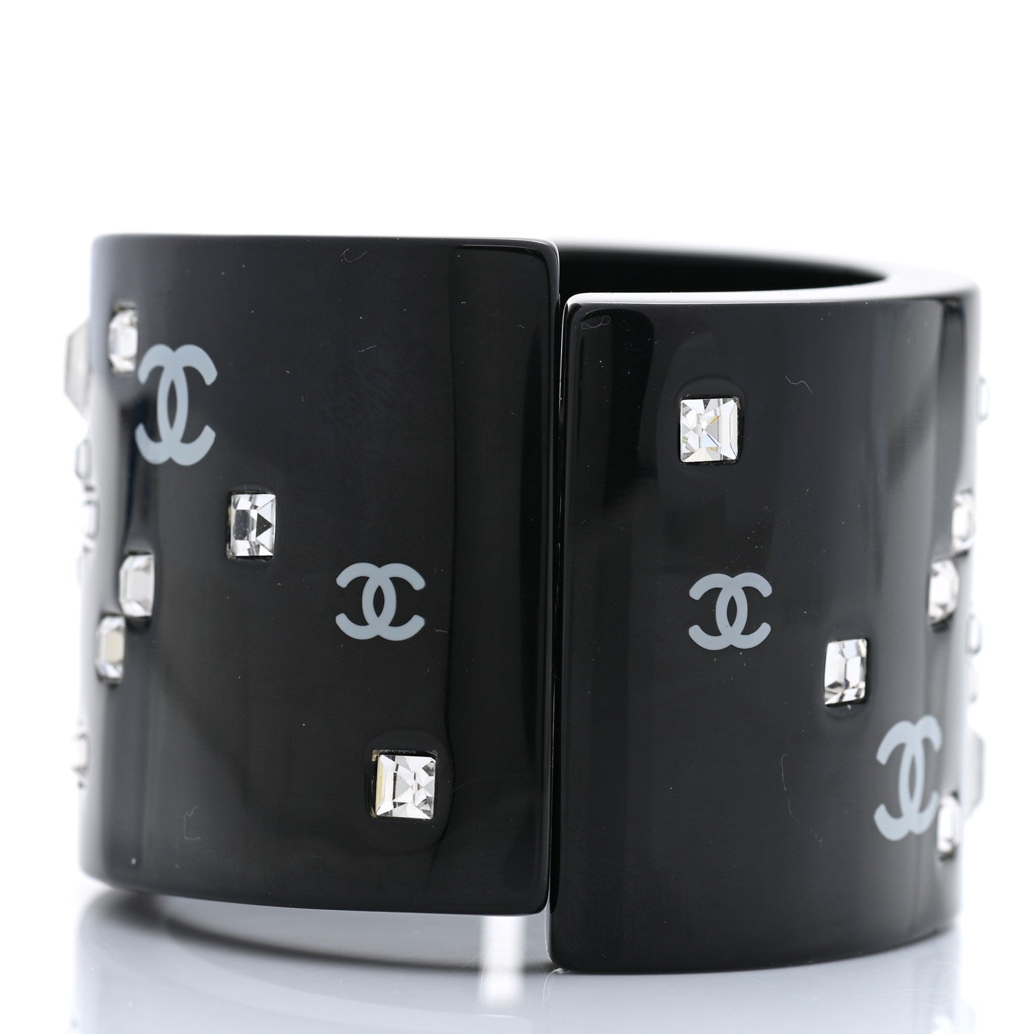 Chanel Resin Baguette Crystal CC Cuff Black 5 of 6