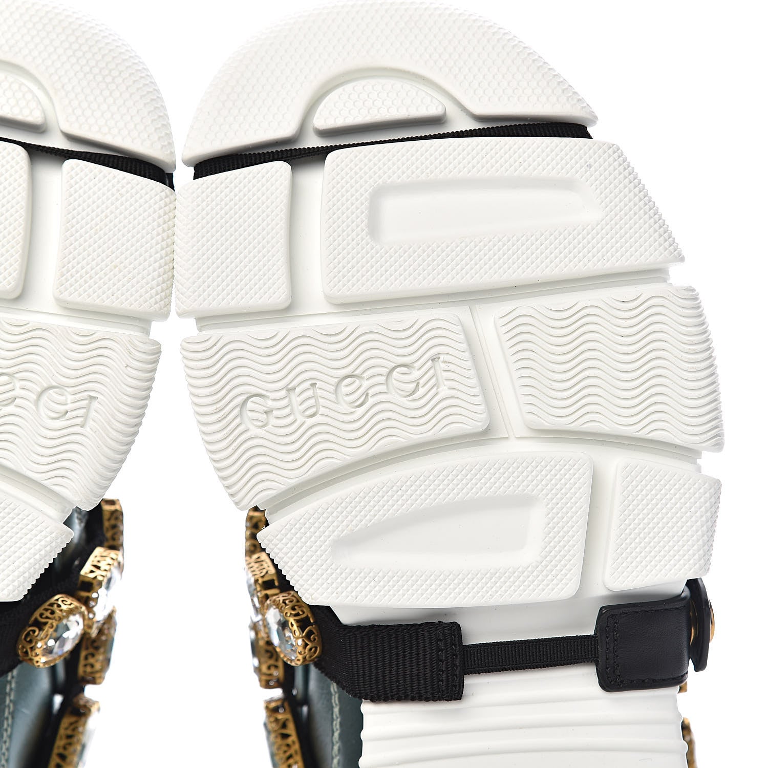 Gucci X SEGA Metallic Calfskin Removable Crystals Womens Flashtrek Sneakers 36 Lago Loess Silver 7 of 11