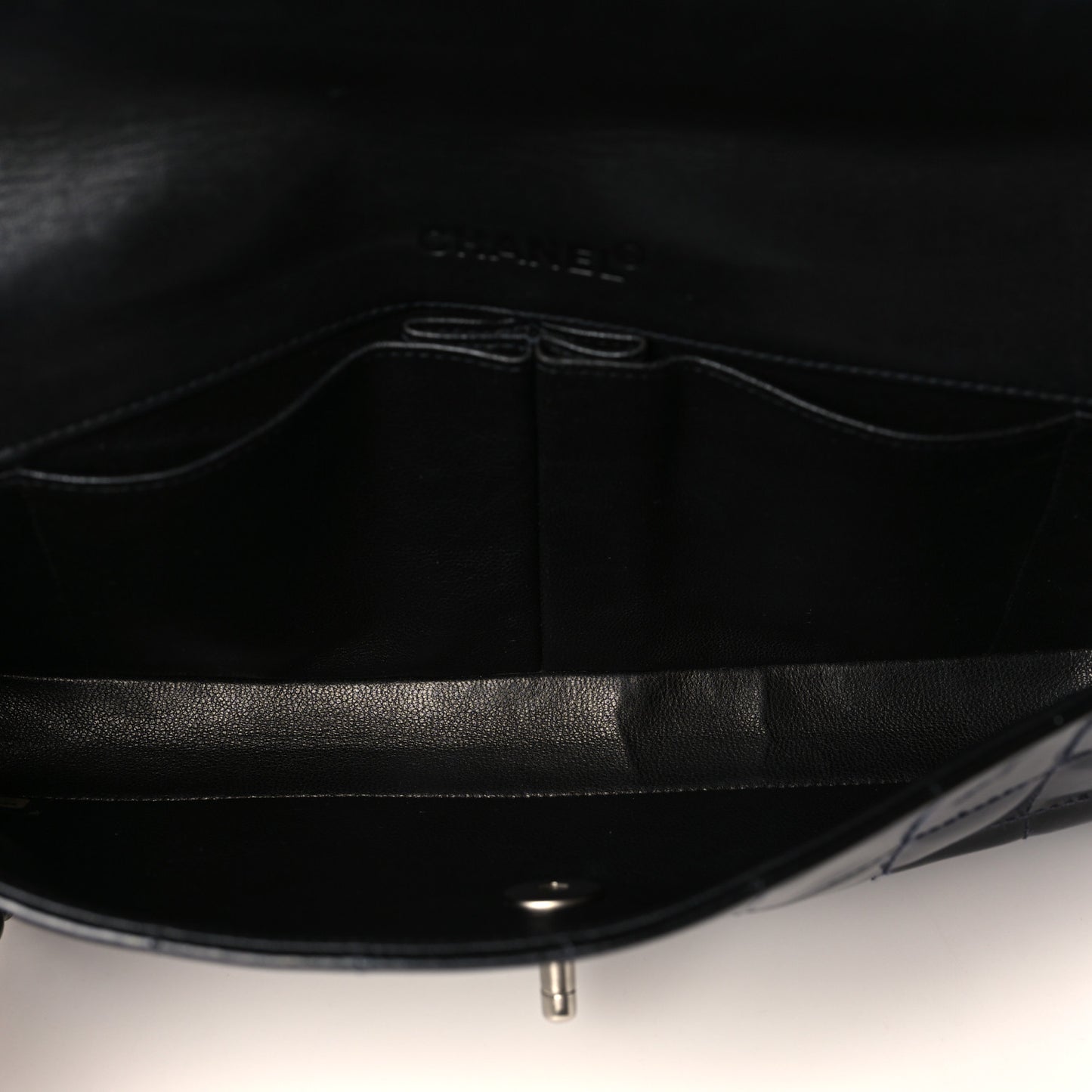 Patent Quilted East West Chocolate Bar Flap Black