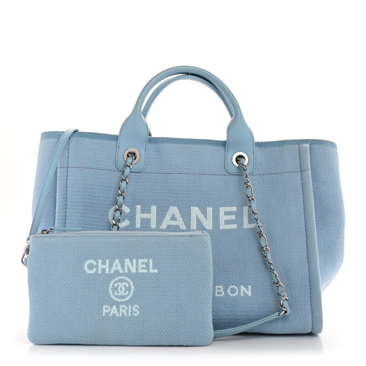 Chanel Mixed Fibers Small Deauville Tote Light Blue 3 of 12