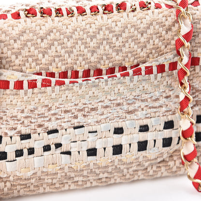Chanel Cotton Raffia Lambskin Woven Mini Rectangular Flap Beige Red Black 10 of 11