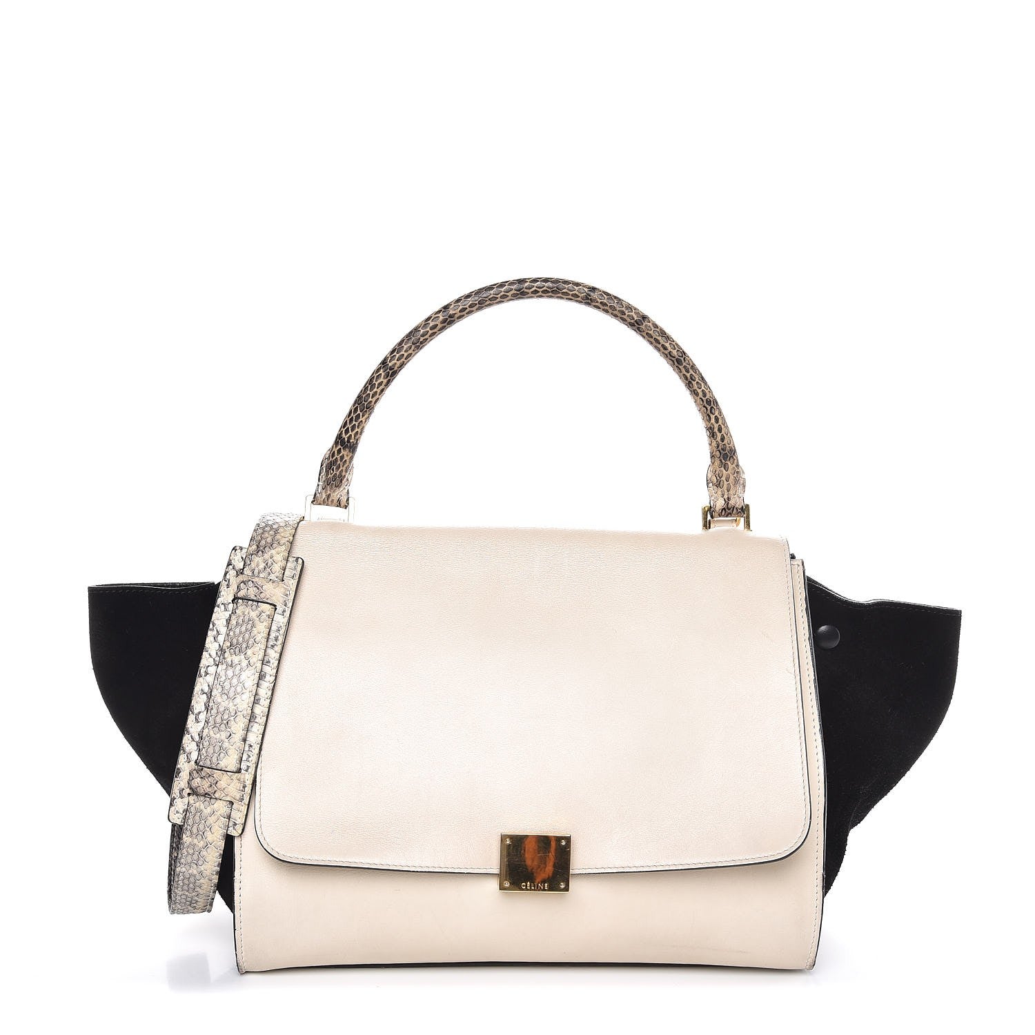 Celine Calfskin Suede Whipsnake Medium Trapeze Black White 1 of 18