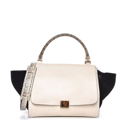 Celine Calfskin Suede Whipsnake Medium Trapeze Black White 1 of 18
