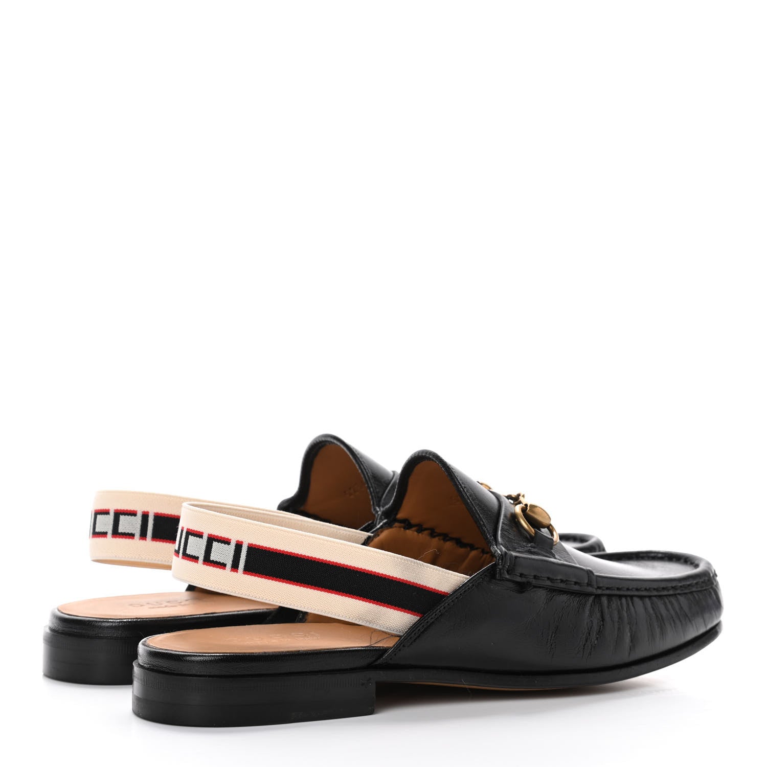 Gucci Goatskin Stripe Mens Horsebit Slingback Slippers 9 Black 3 of 5