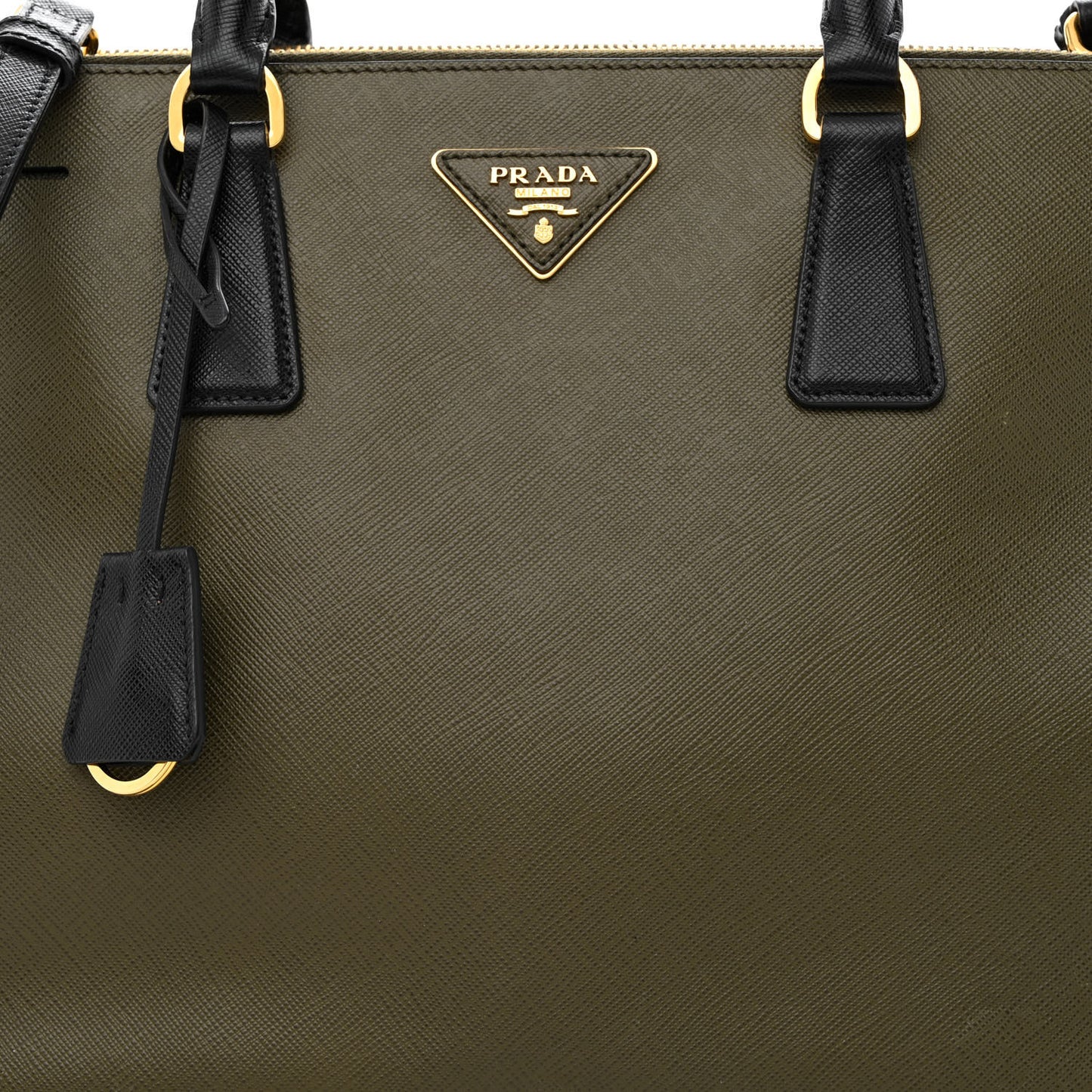 Saffiano Lux Bi-Color Medium Galleria Double Zip Tote Militare Black
