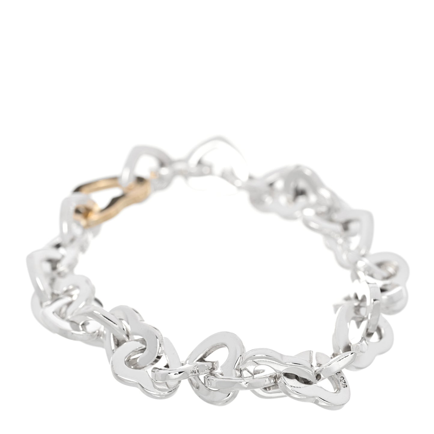 Sterling Silver 18K Yellow Gold Heart Links Bracelet