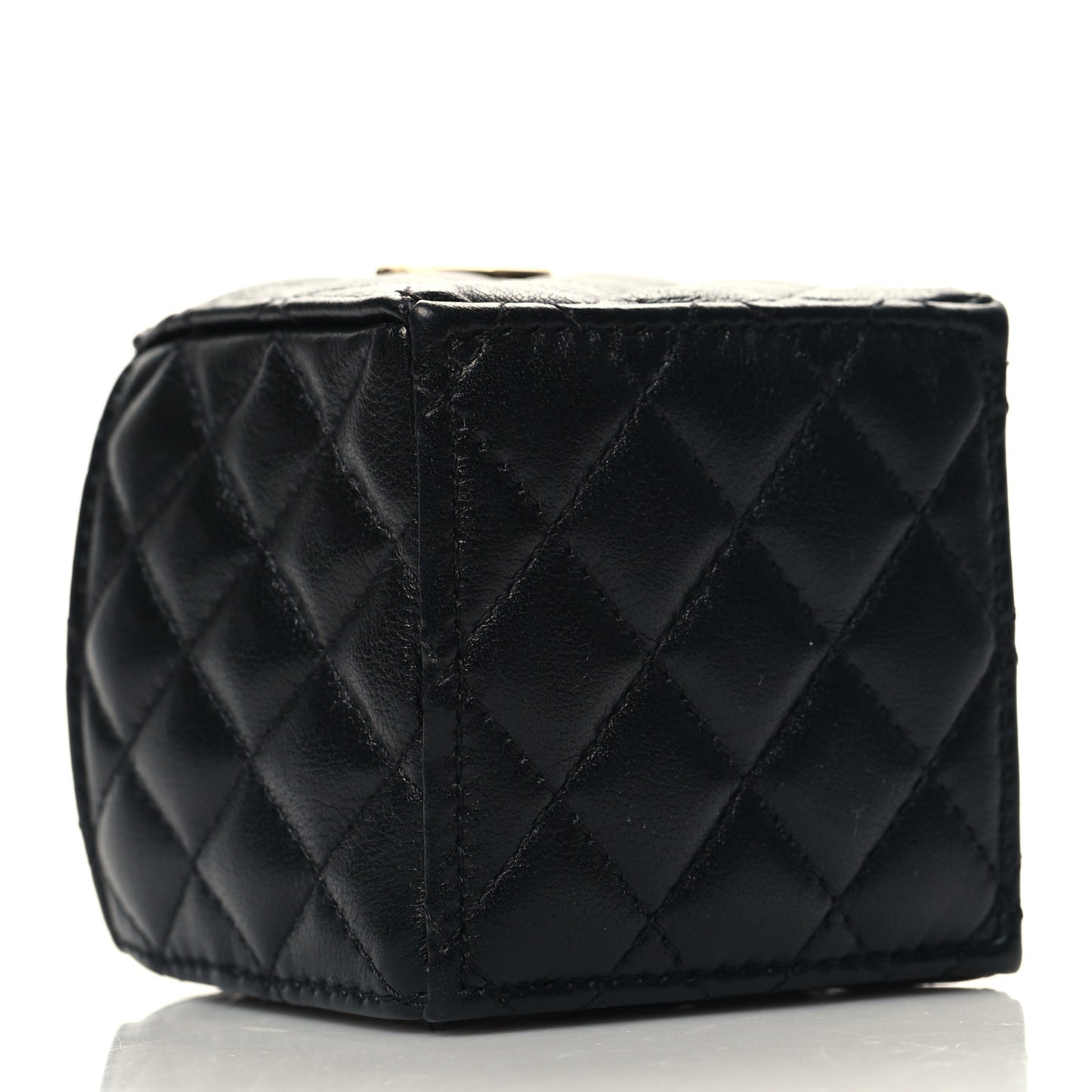 Calfskin Quilted Mini Drawstring Bucket Bag Black