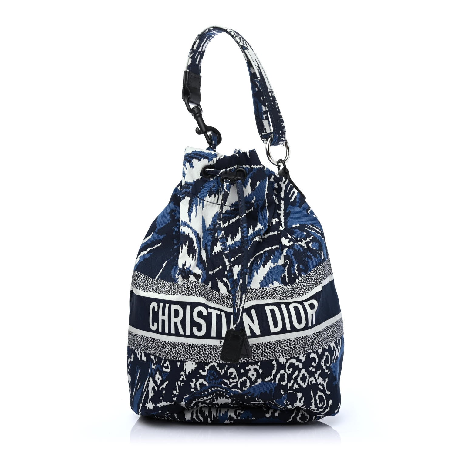 Christian Dior Embroidered Palm Tree Toile De Jouy Canvas Mini Bucket Bag Blue 1 of 4