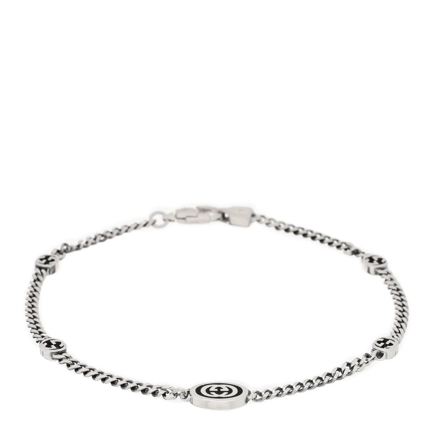 Sterling Silver Enamel Thin Interlocking G Bracelet Black