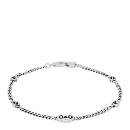 Gucci Sterling Silver Enamel Thin Interlocking G Bracelet Black 1 of 3