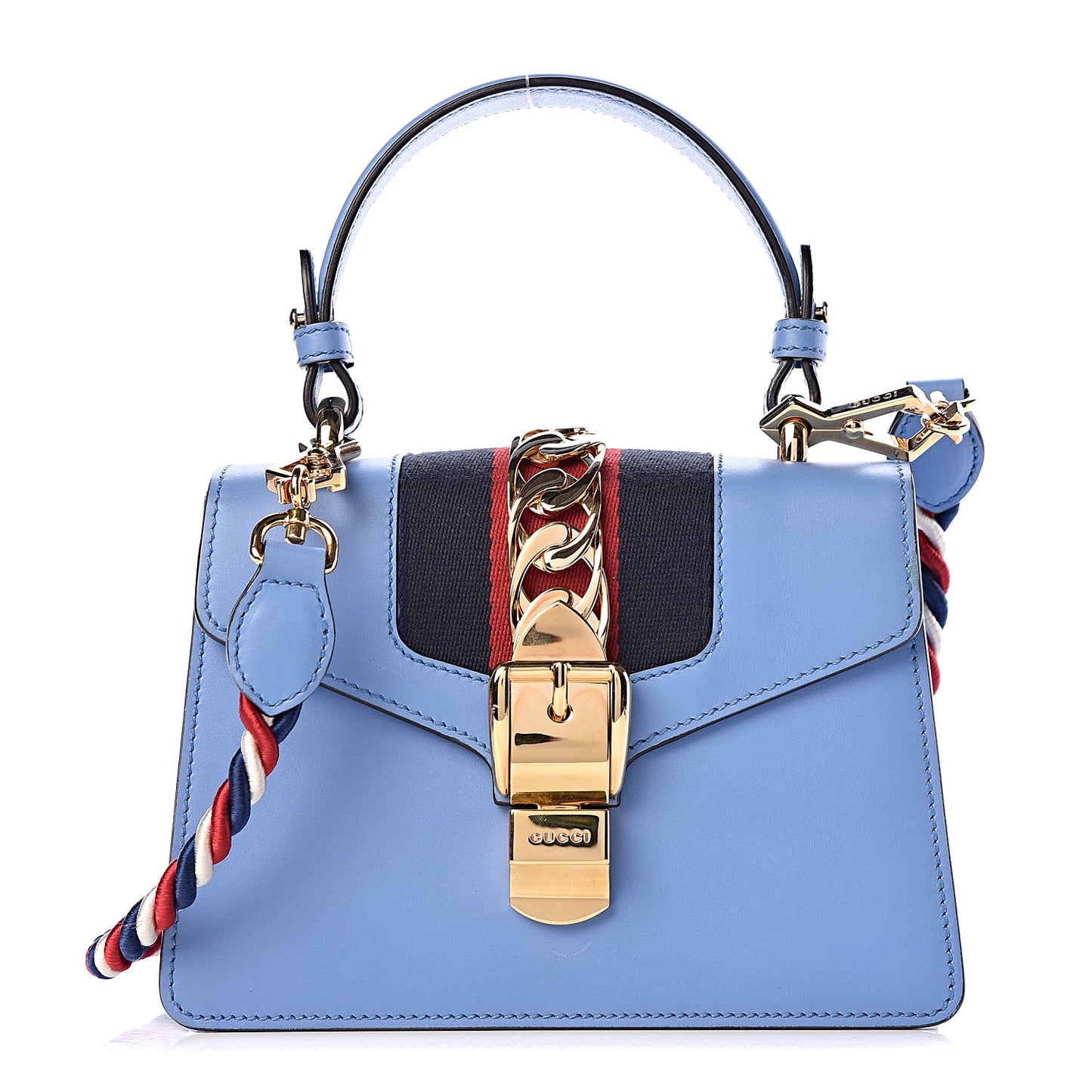 Vitello Fontanella Web Mini Sylvie Top Handle Bag Clear Sky Blue