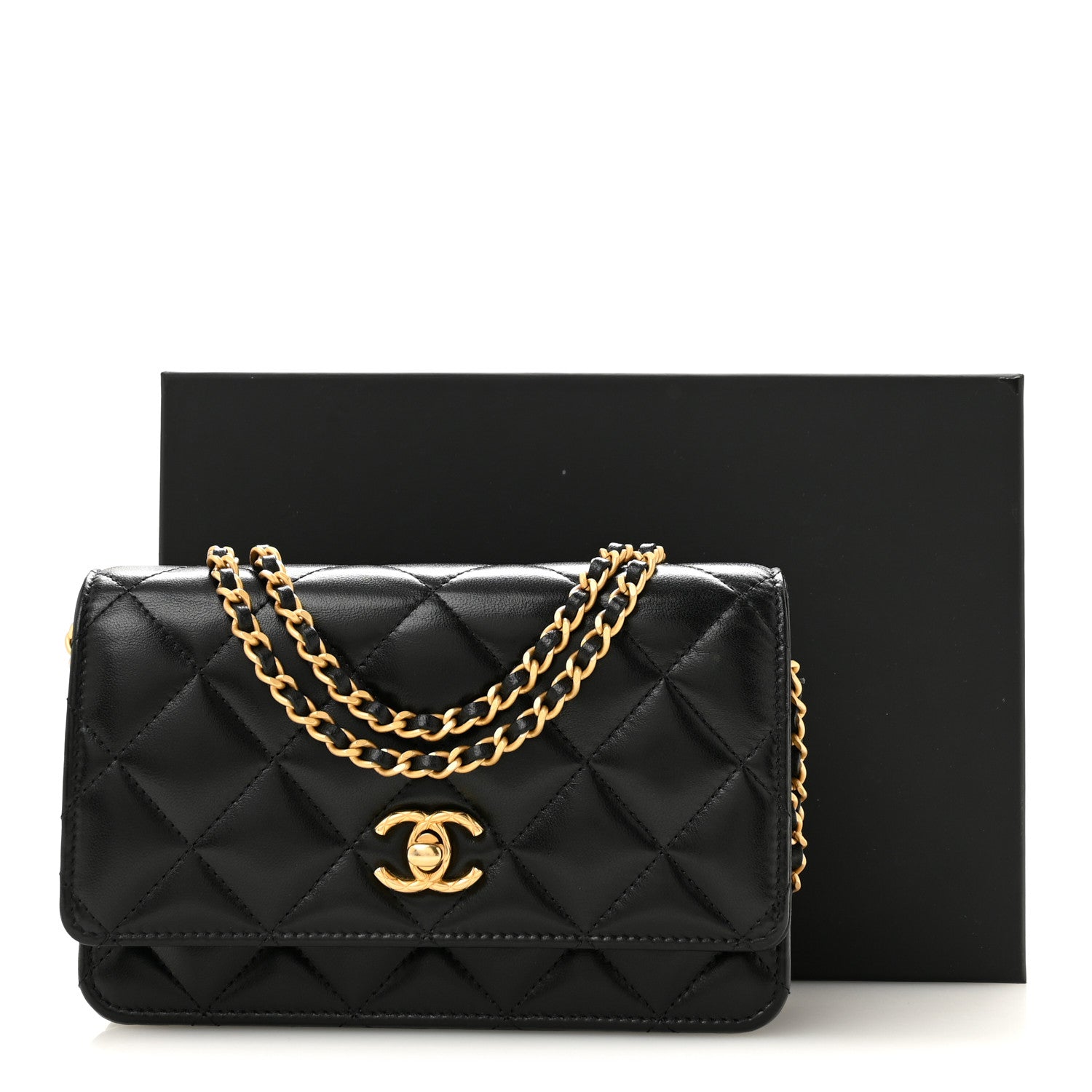 Chanel Lambskin Quilted Logo WOC Wallet On Chain Black 14 of 14