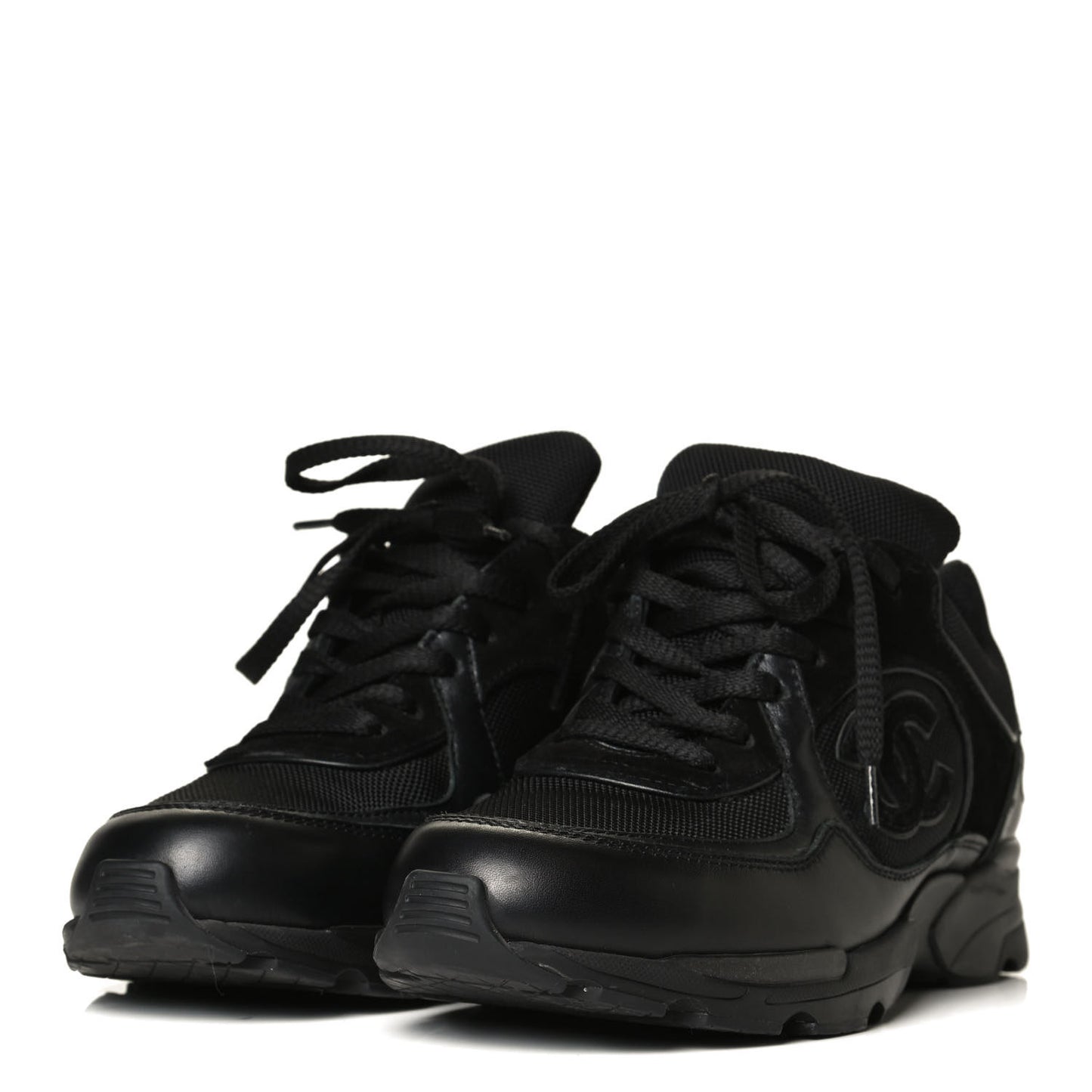 Canvas Suede Calfskin Womens CC Sneakers 37.5 Black