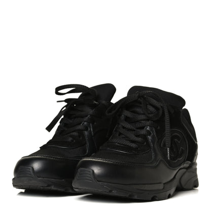 Chanel Canvas Suede Calfskin Womens CC Sneakers 37.5 Black 3 of 8