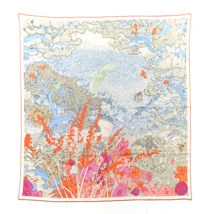 Hermes Cashmere Silk Retour a la Nature Shawl 140 Bleu Ciel Rose Cyclamen Orange 1 of 5