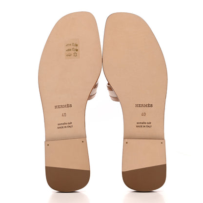 Hermes Calfskin Canvas Oran Sandals 40 Noisette Beige Dore 5 of 9