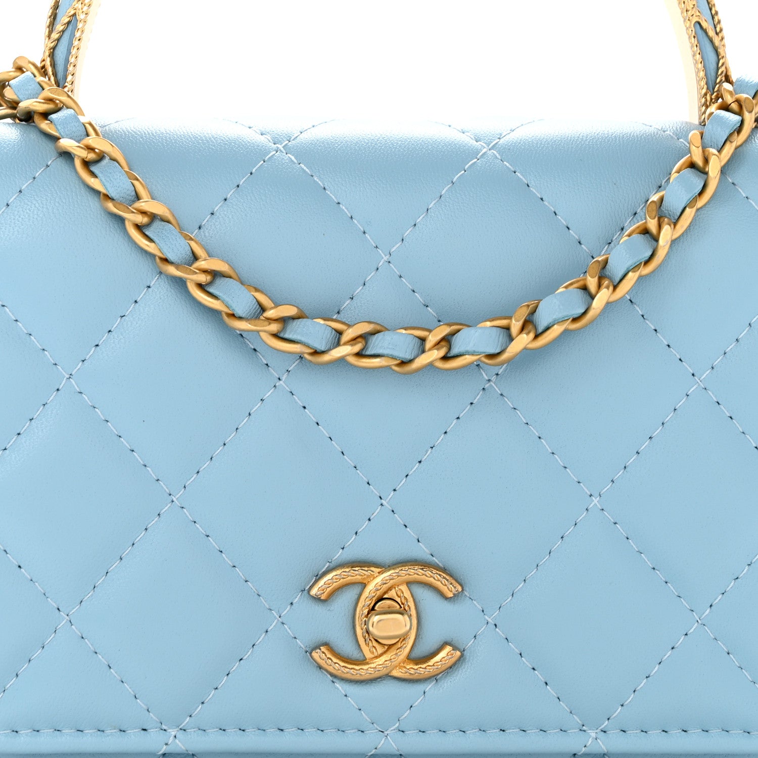 Chanel Lambskin Quilted Metal Twist Top Handle Wallet On Chain WOC Blue 9 of 13