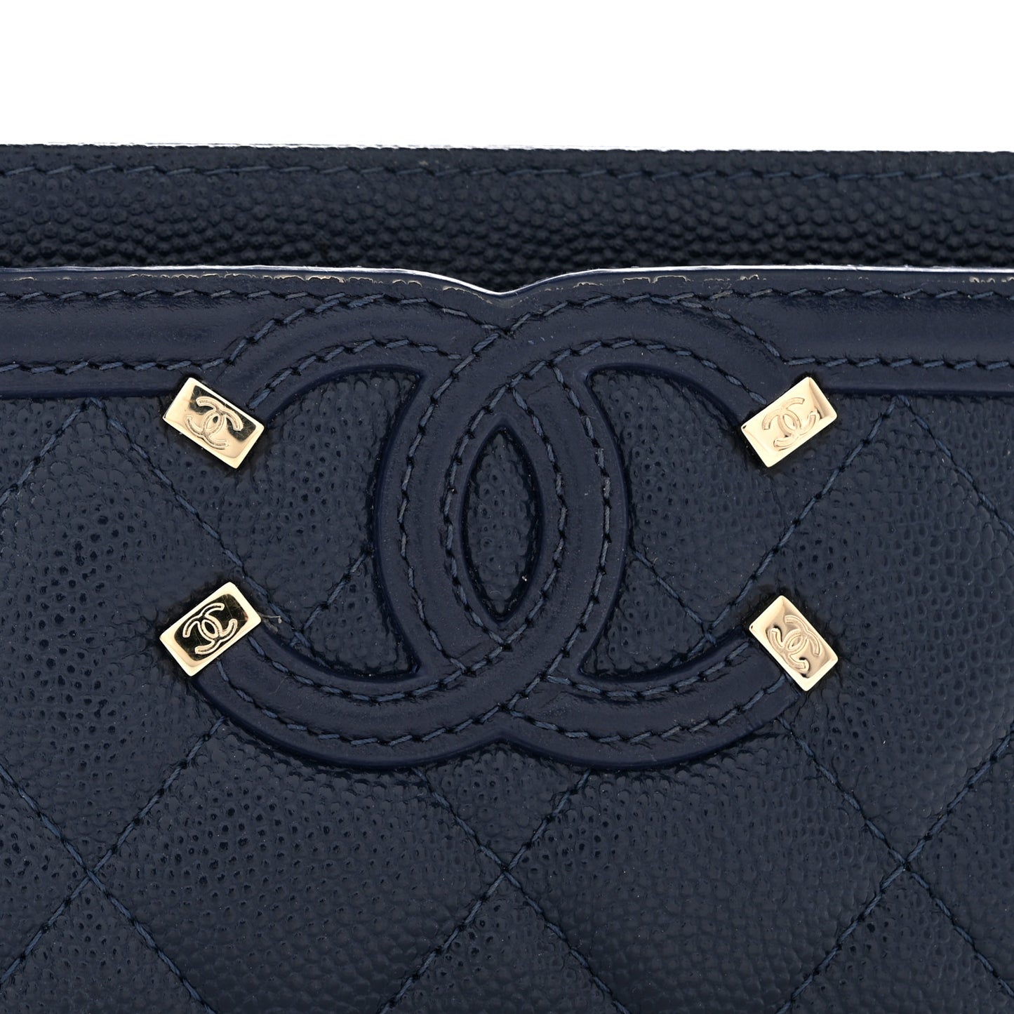 Caviar Quilted Filigree Card Holder Navy Blue