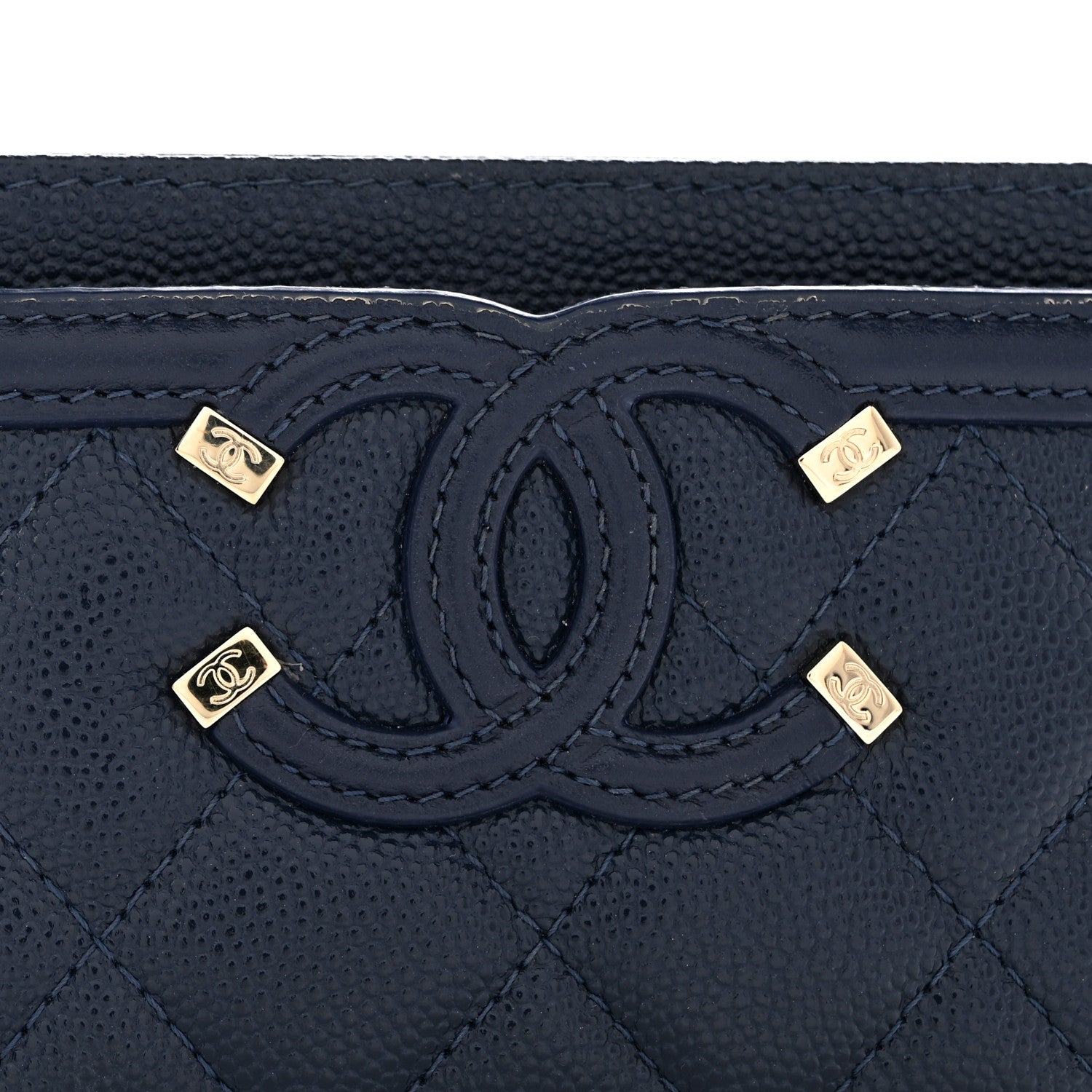 Chanel Caviar Quilted Filigree Card Holder Navy Blue 10 of 13