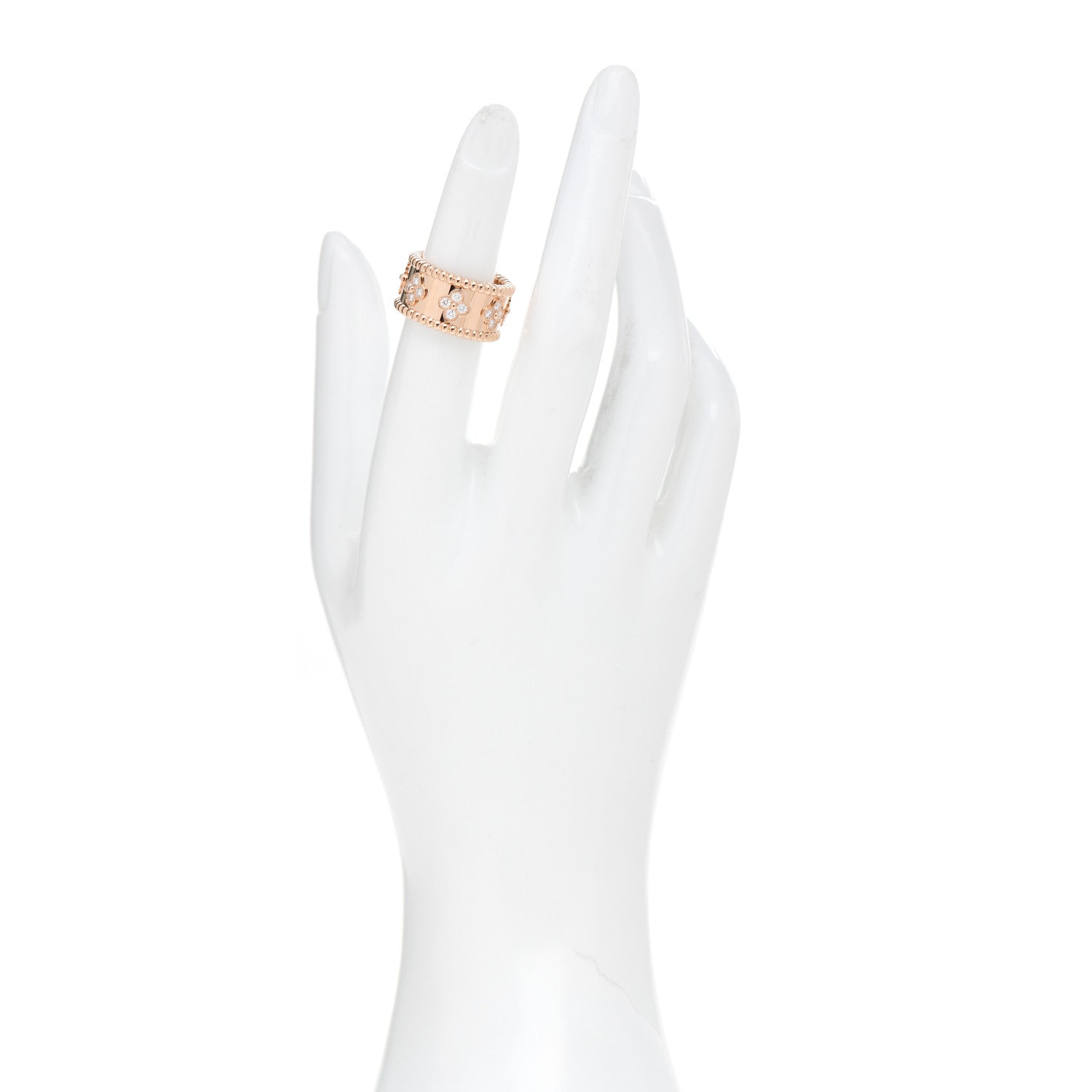 Van Cleef & Arpels 18K Rose Gold Diamond Small Perlee Clovers Ring 50/5.25 2 of 4