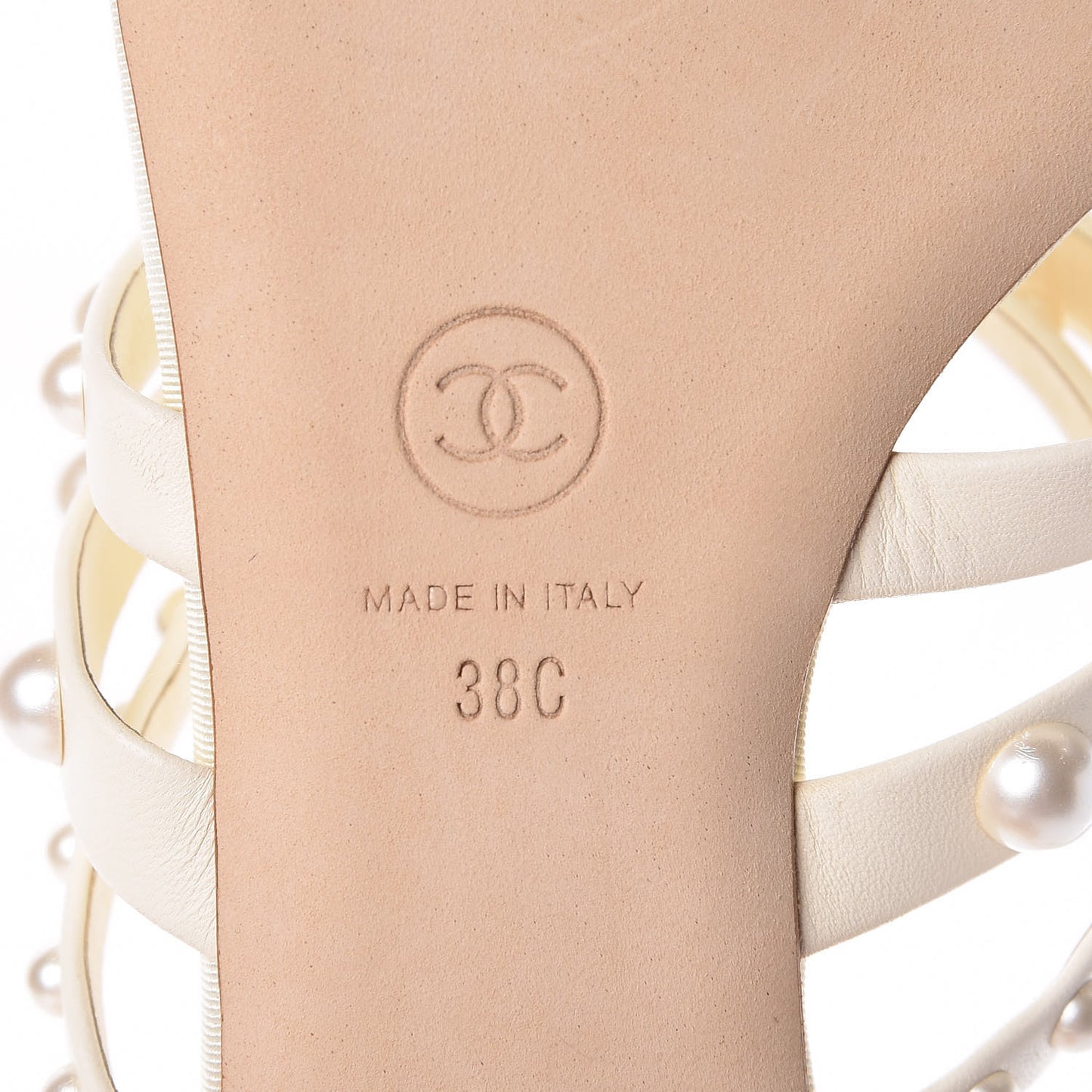 Lambskin Pearl Sandals 38 Beige