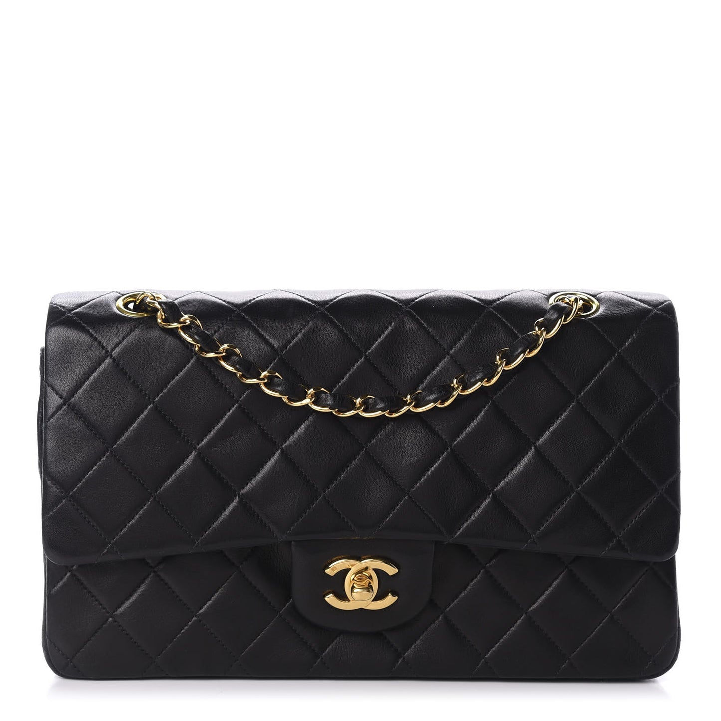Lambskin Quilted Medium Double Flap Black
