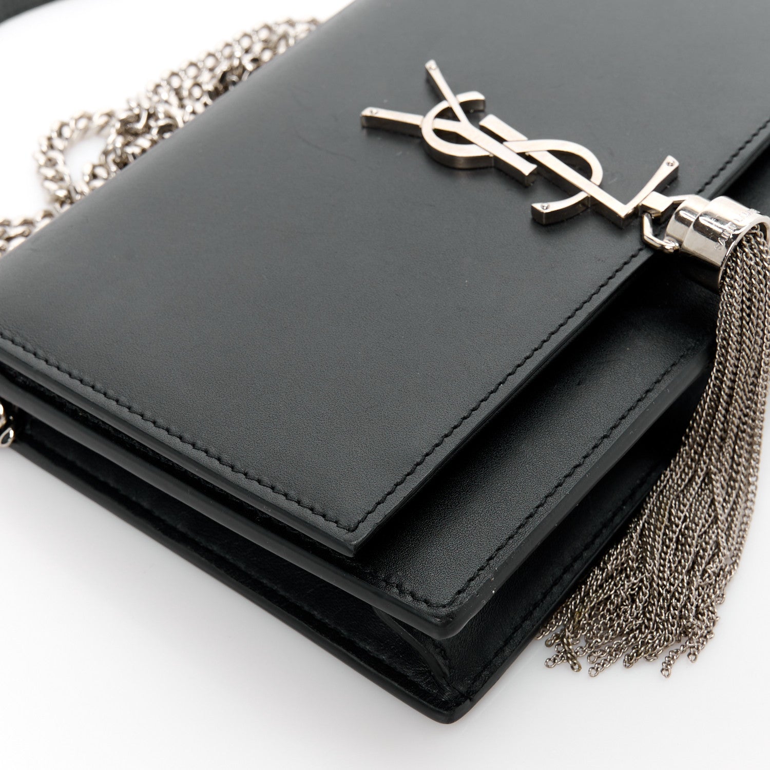 Saint Laurent Smooth Calfskin Classic Monogram Kate Tassel Chain Wallet Black 8 of 11