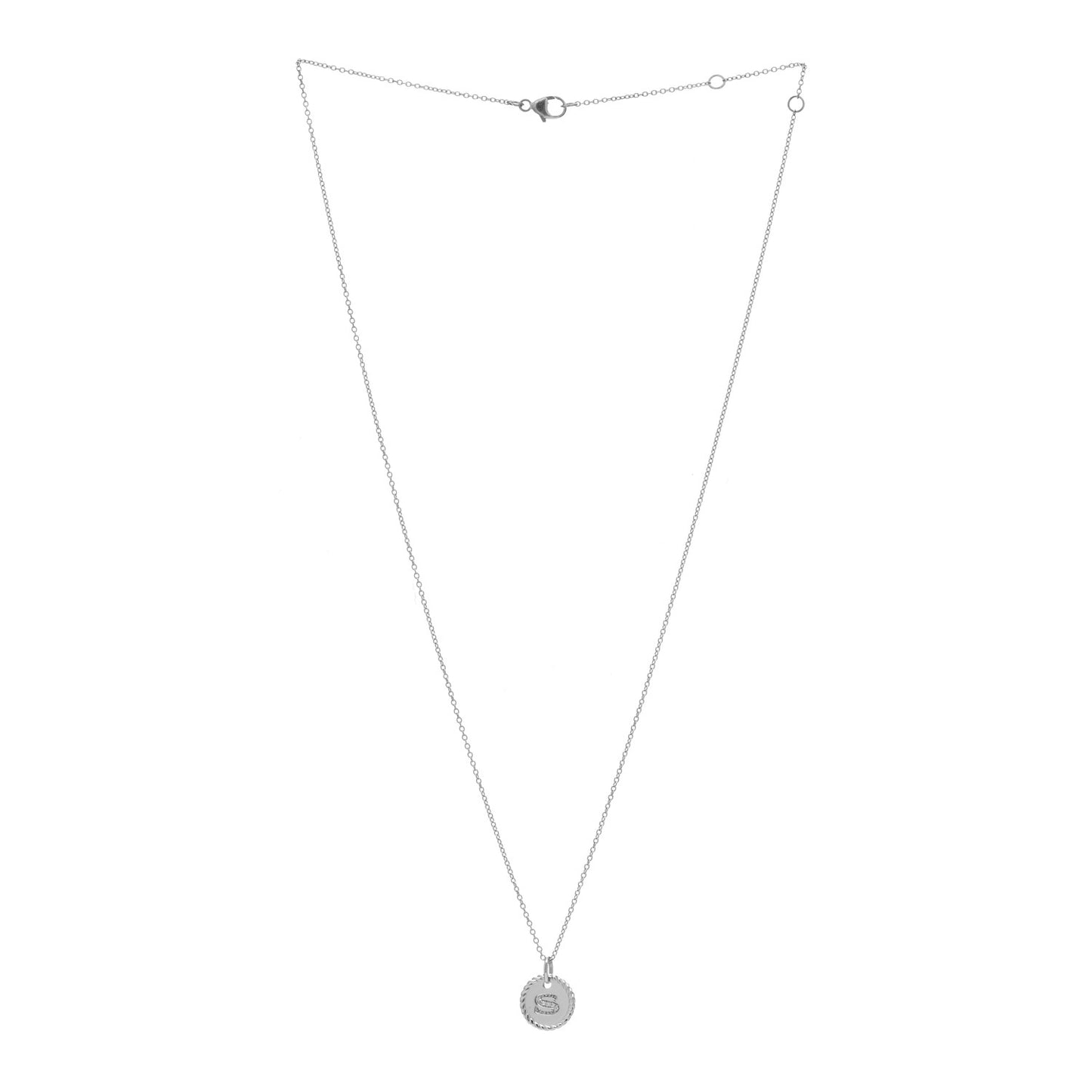 18K White Gold Diamond Initial S Charm Necklace