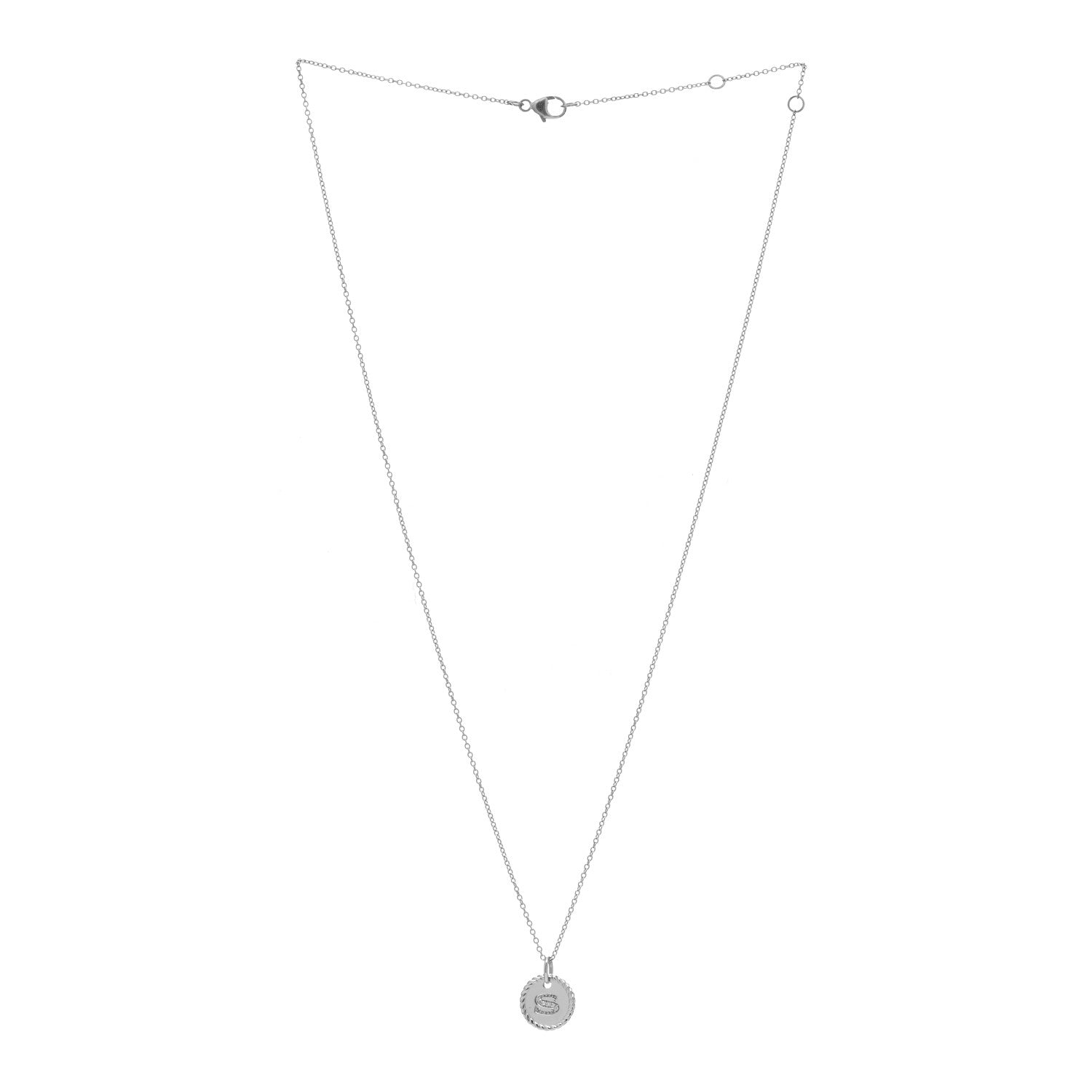 David Yurman 18K White Gold Diamond Initial S Charm Necklace 2 of 4