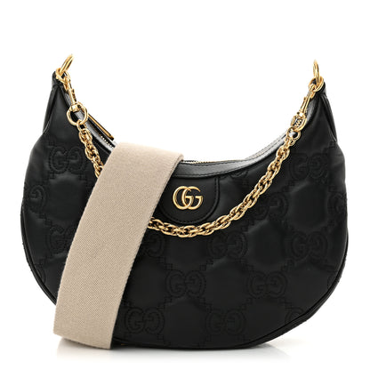 Gucci Calfskin GG Matelasse Small Hobo Shoulder Bag Black Natural 1 of 10