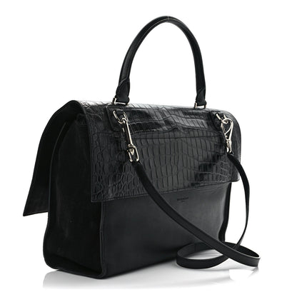 Givenchy Calfskin Crocodile Embossed Medium Shark Lock Satchel Black 3 of 11
