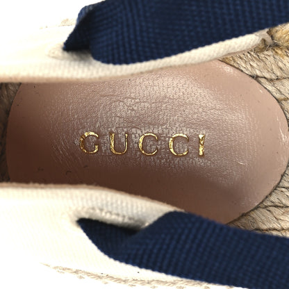 Gucci Canvas Sylvie Web Ankle Wrap Espadrille Wedge Sandals 39.5 Mystic White Hibiscus Red Maritime 9 of 9