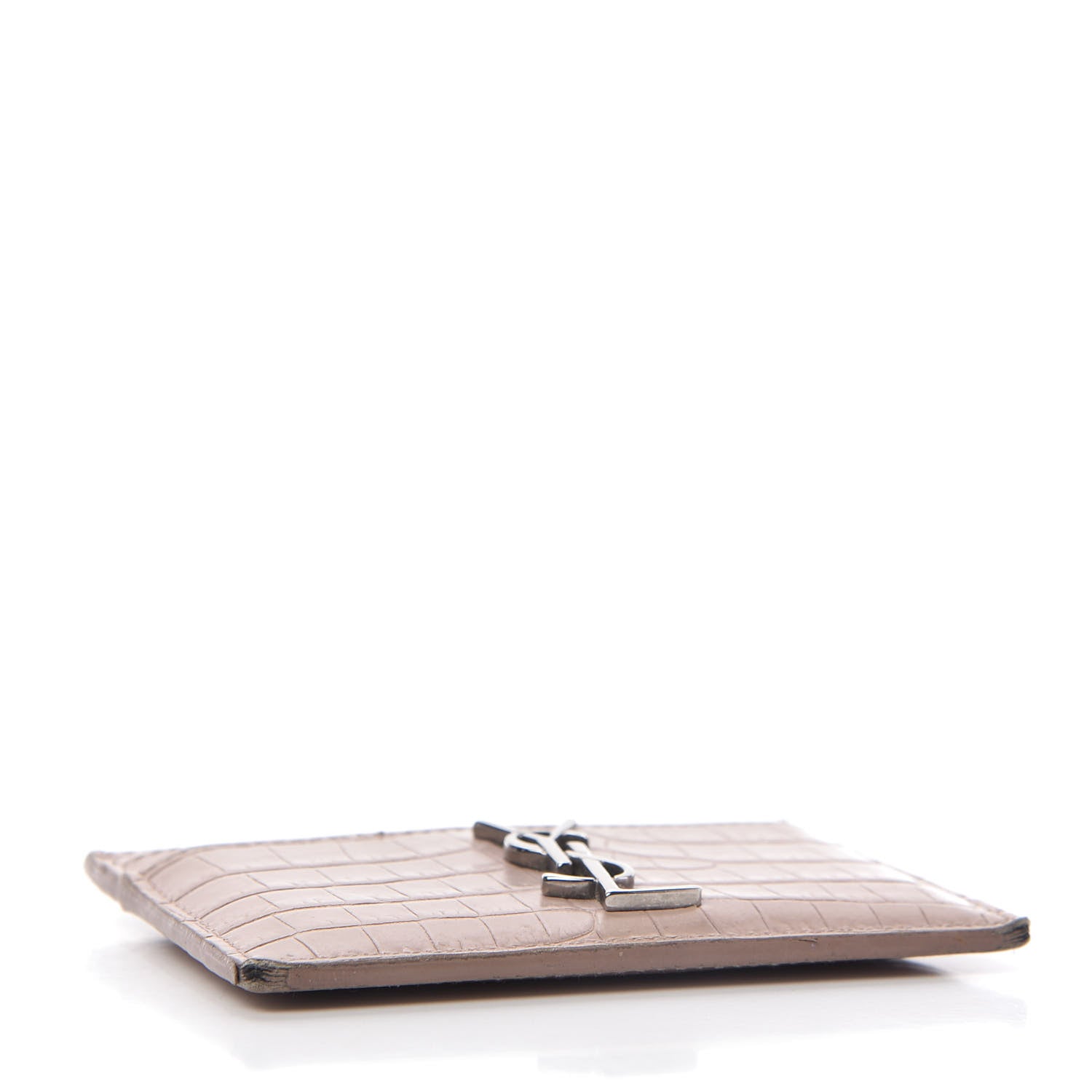 Saint Laurent Calfskin Crocodile Embossed Card Case Rose Antic 4 of 10