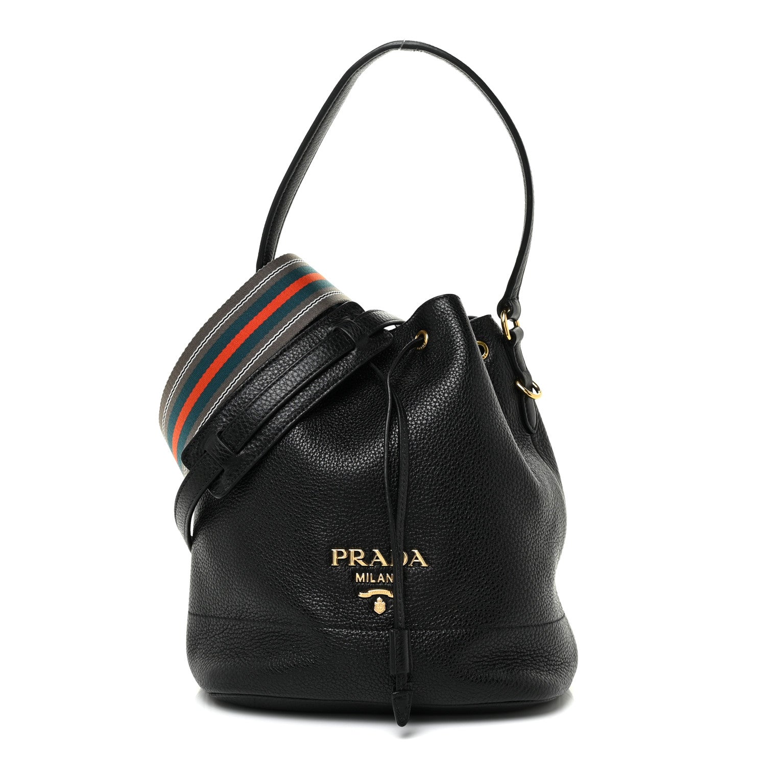Prada Vitello Daino Drawstring Bucket Black 1 of 10