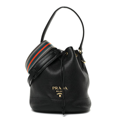 Prada Vitello Daino Drawstring Bucket Black 1 of 10