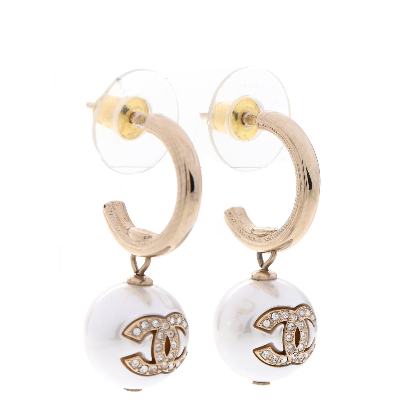 Pearl Crystal CC Drop Earrings Gold Pearly White