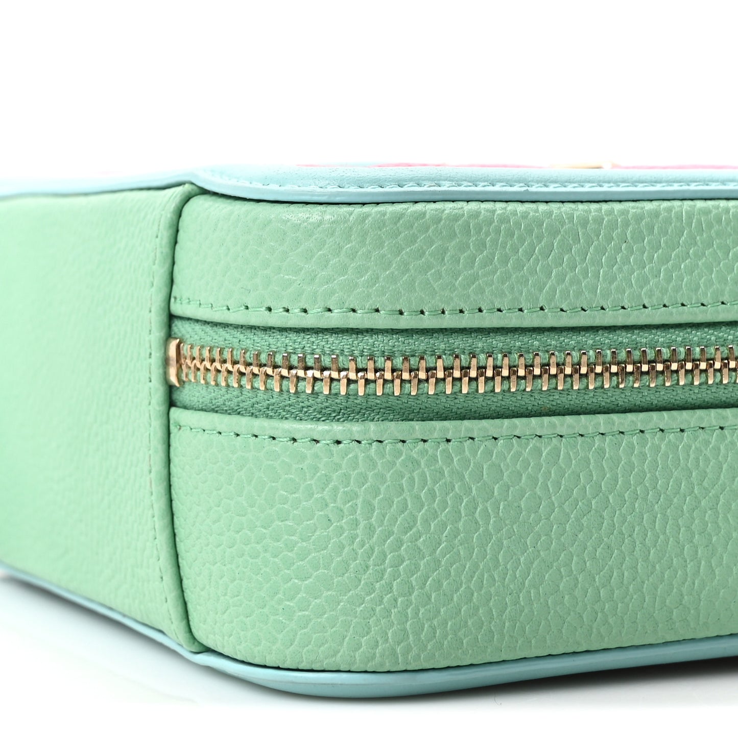 Caviar Quilted Filigree Vanity Clutch With Chain Pink Light Blue Green