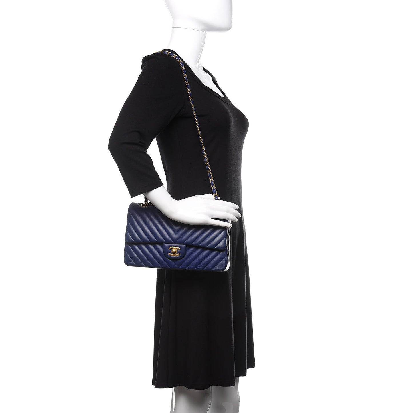 Lambskin Chevron Quilted Medium Double Flap Blue