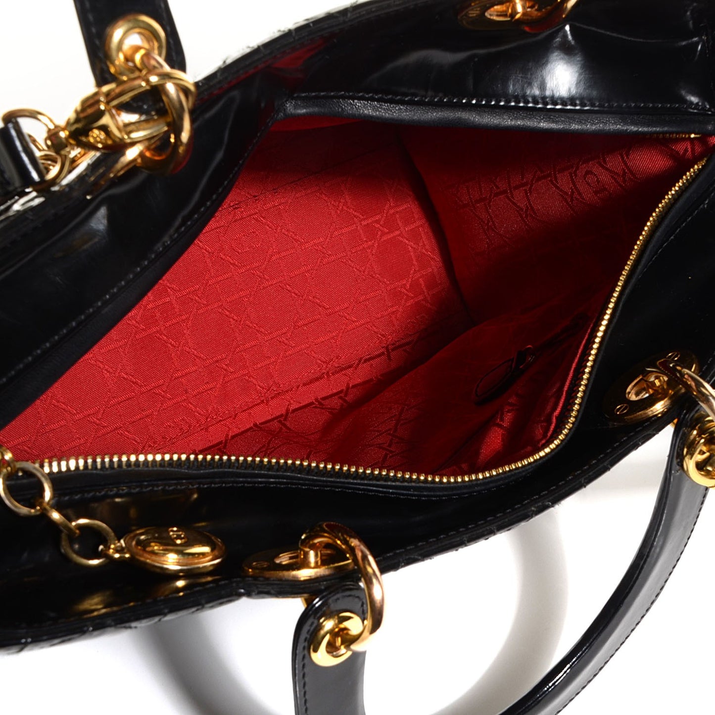 Vintage Patent Cannage Large Lady Dior Black