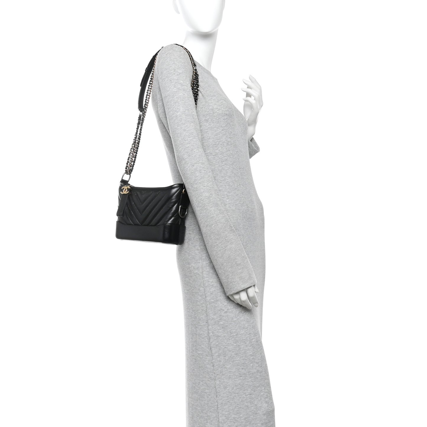 Aged Calfskin Chevron Quilted Small Gabrielle Hobo Black Black
