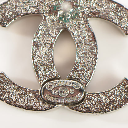 Chanel Glitter Enamel CC Earrings Silver White 5 of 5