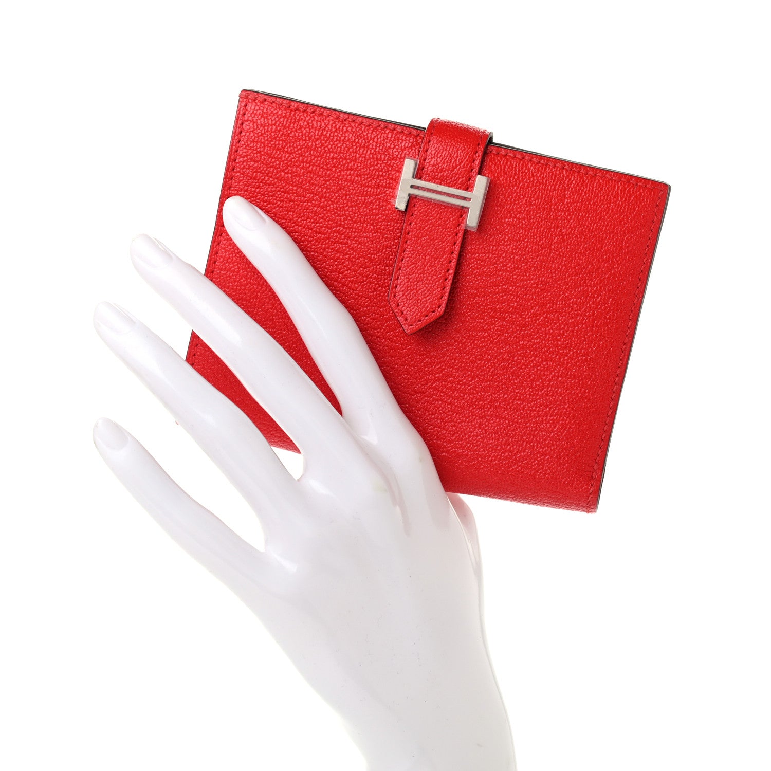 Hermes Chevre Mysore Bearn Compact Wallet Rouge De Coeur 2 of 7